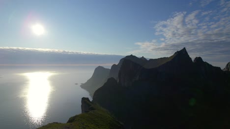 Aerial-forwarding-shot-of-scenic-mountain-landscape-from-the-adventurous-fairytale-Island-Senja-in-Northern-Norway