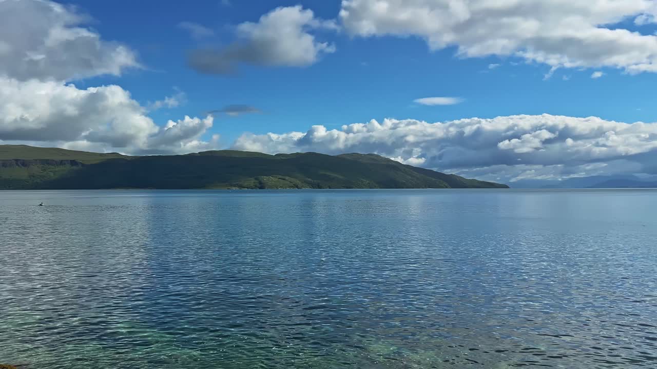 Serene View Of The Sea In Loch Slapin On The Isle Of Skye, Scotland. Panning Shot