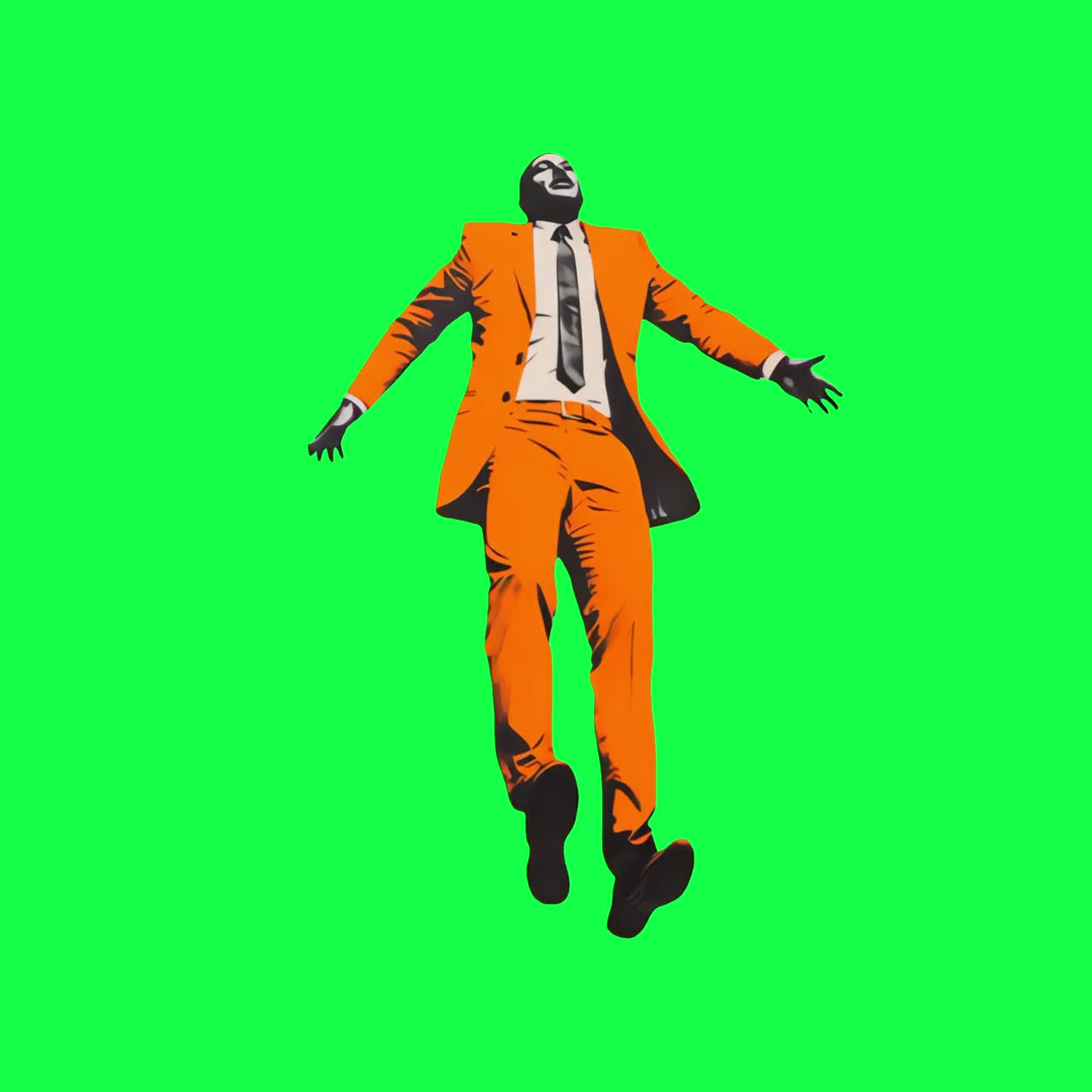 Hombre flotando en traje naranja