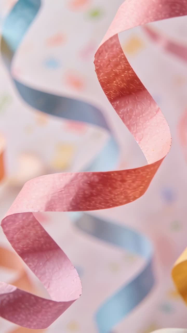 Vertical video: Swaying pink curl turning, showing grain before pastel backdrop, breeze passing