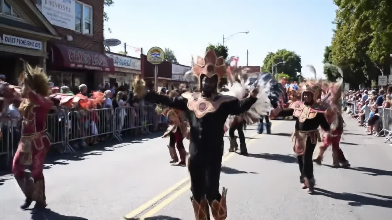 Vibrant Cultural Parade Featuring Spectacular Costumed Dancers Showcasing Traditional Music and Dance, Enchanting the Crowd with Colorful Display of Heritage