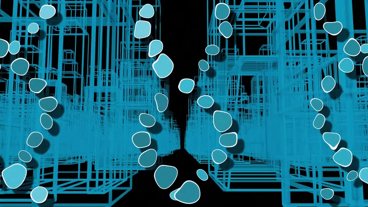 animación de cadenas de adn sobre la ciudad digital sobre fondo negro