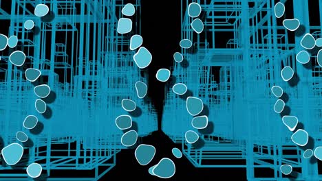 Animation of dna strands over digital city on black background