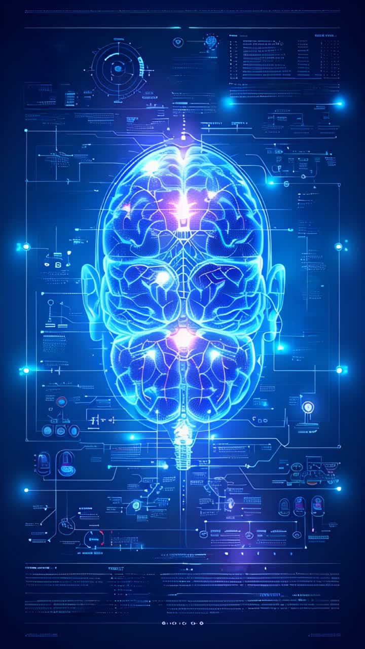 A blue brain with a lot of lights on it