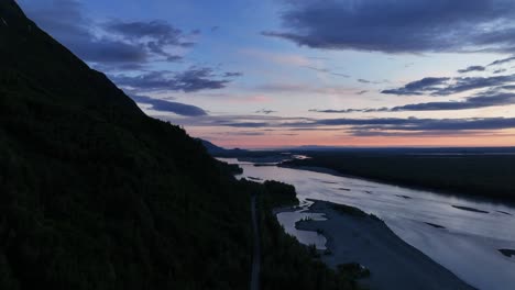 Sunset-Landscape-Over-Resurrection-Bay,-Kenai-Peninsula-of-Alaska,-United-States