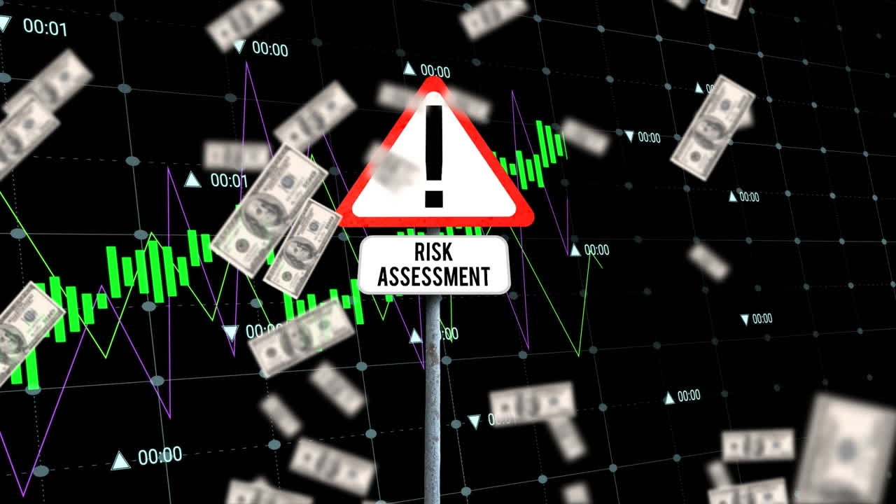 도로 표지판의 애니메이션과 검은색 배경의 데이터 처리