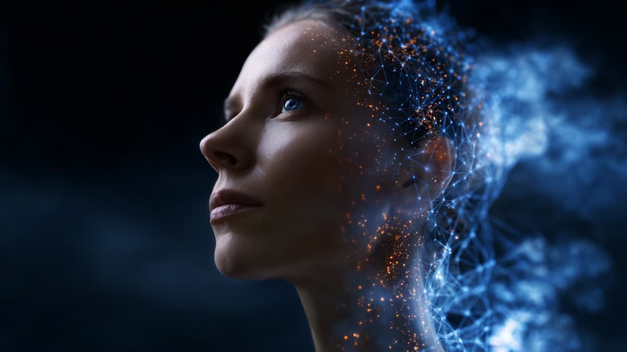 A Captivating Exploration of the Intersection Between Human Consciousness and Digital Existence, Highlighting the Fusion of Reality and Technology in a Stunning Visual Representation of the Futuristic Mind