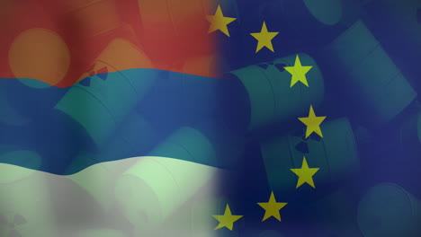 animation of flags of eu and netherlands over nuclear barrels