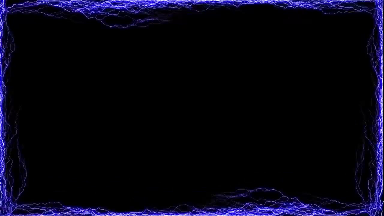 Electric blue lightning border with dark empty center glowing plasma edges and high voltage frame