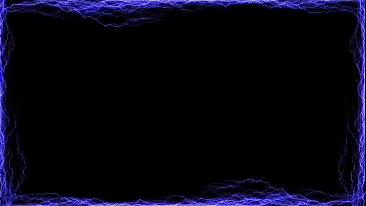 Electric blue lightning border with dark empty center glowing plasma edges and high voltage frame