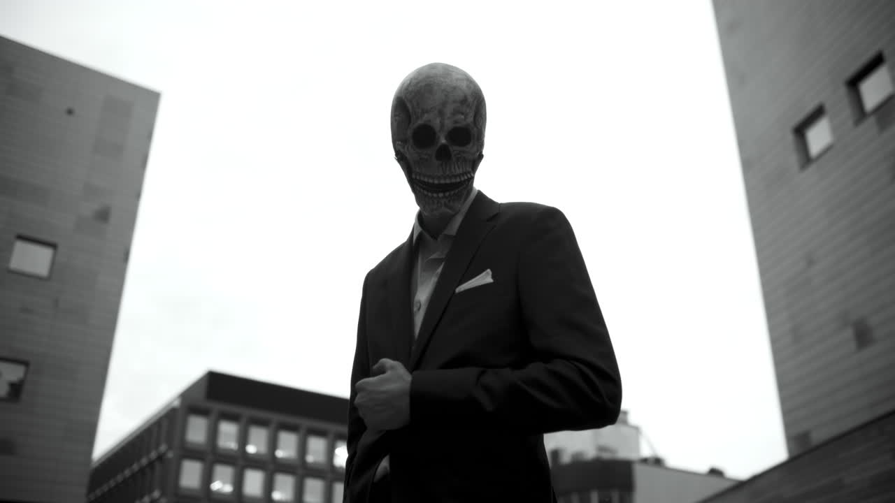 Man in Skull Mask in City