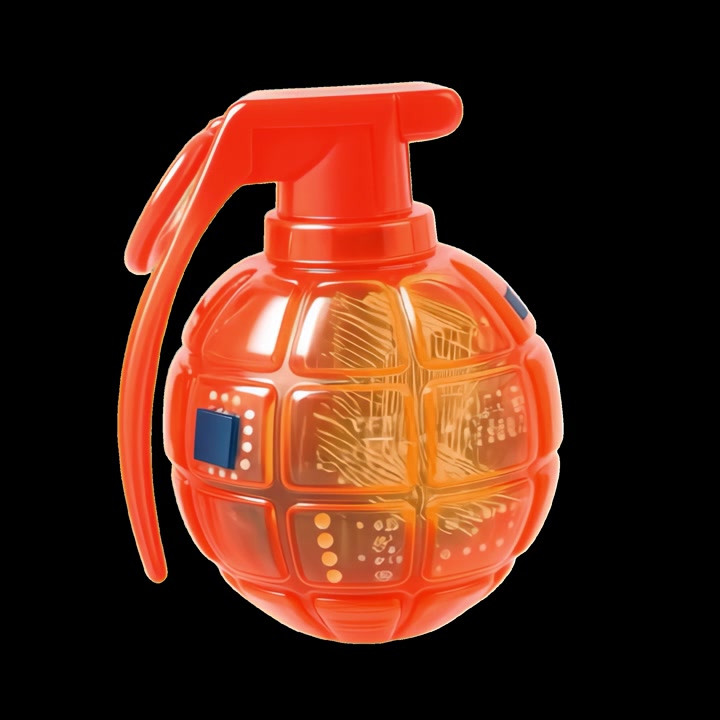 Rotating Translucent Orange Grenade with Internal Circuitry