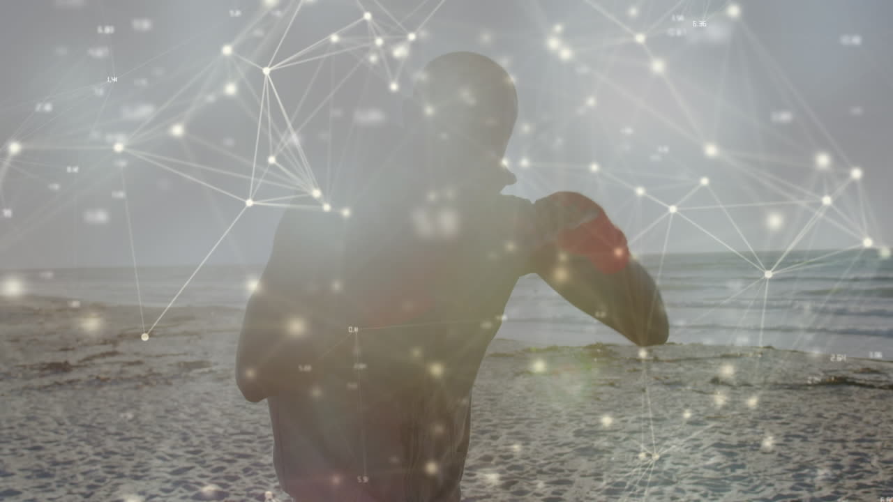 운동하는 아프리카계 미국인 남성에 대한 연결 네트워크의 애니메이션