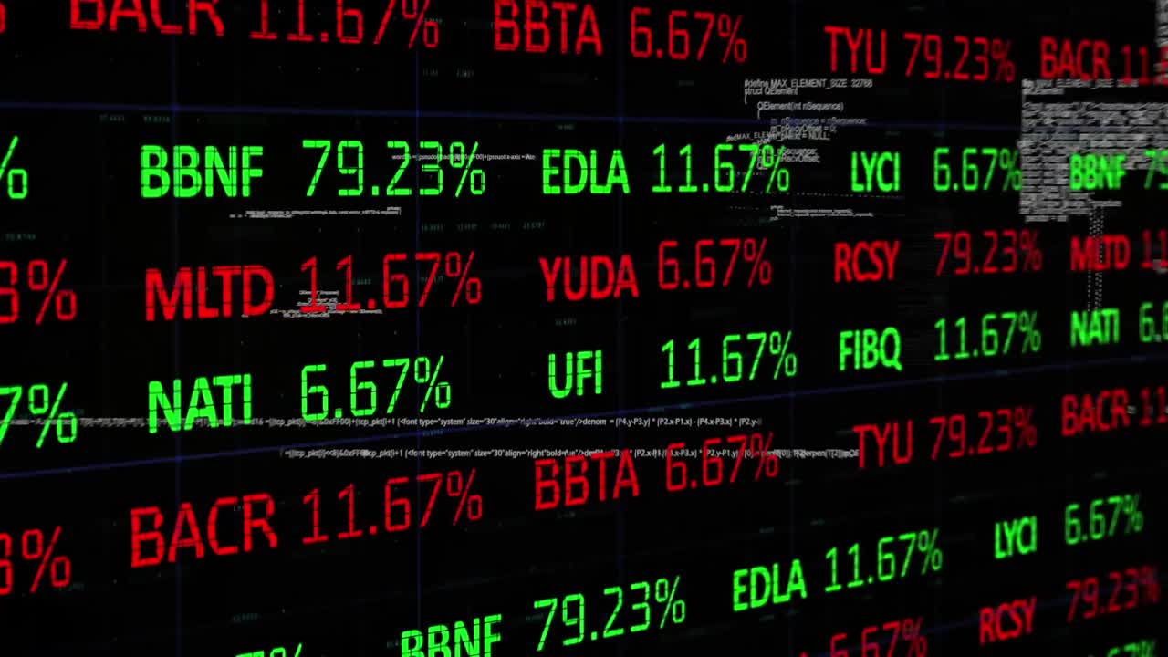 Animazione di un'interfaccia di mercato azionario, su scheda madre ed elaborazione dati
