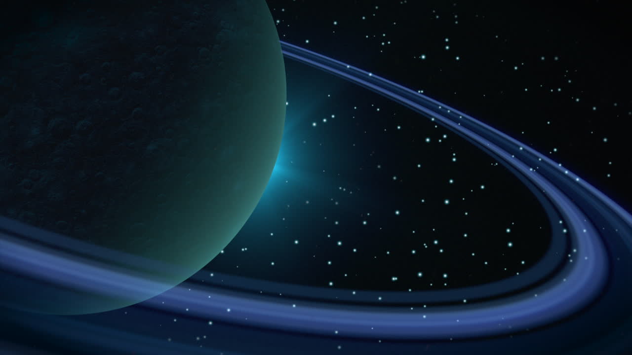 gran planeta con círculos y estrellas archivadas en una galaxia oscura