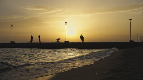 silhouettes on a beach at sunset