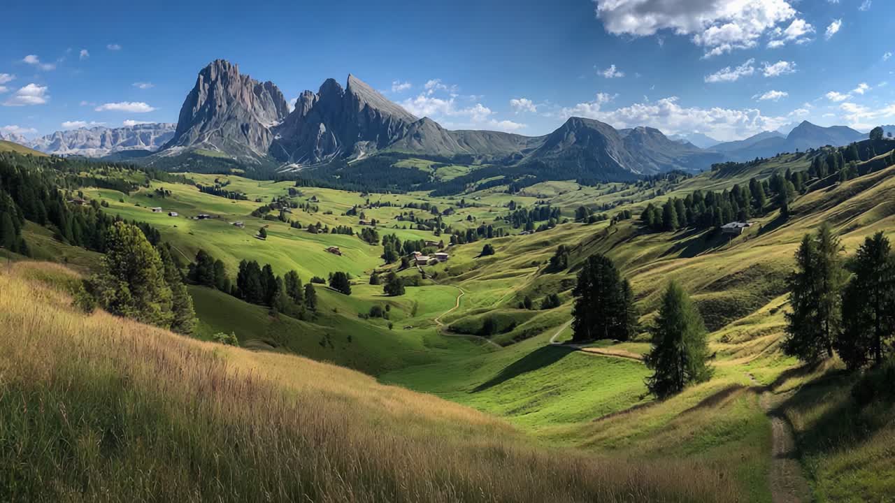 Breathtaking Vista of Mountain Ranges and Rolling Green Valleys Under a Clear Blue Sky Captured in Two Stunning Frames Showcasing Nature's Beauty