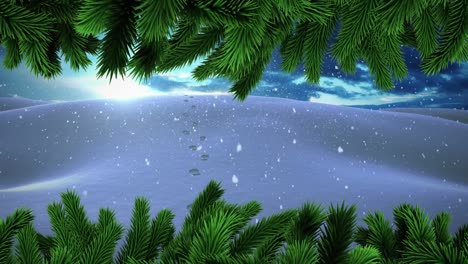 Animation-Von-Schnee,-Der-über-Die-Winterlandschaft-Fällt