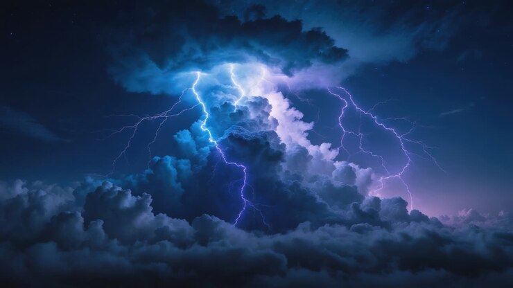 Drammatico fulmine in un cielo tempestoso