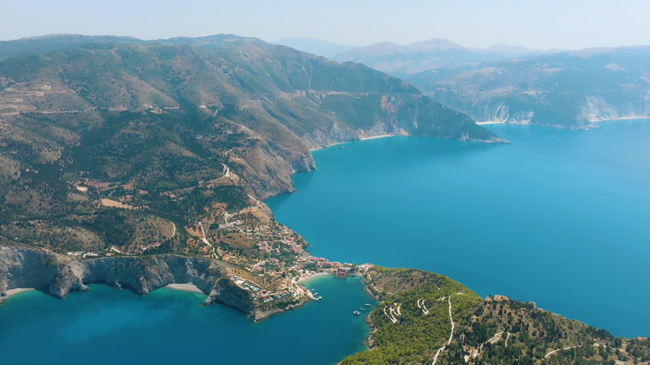 Aerial View of a Greek Coastal Town