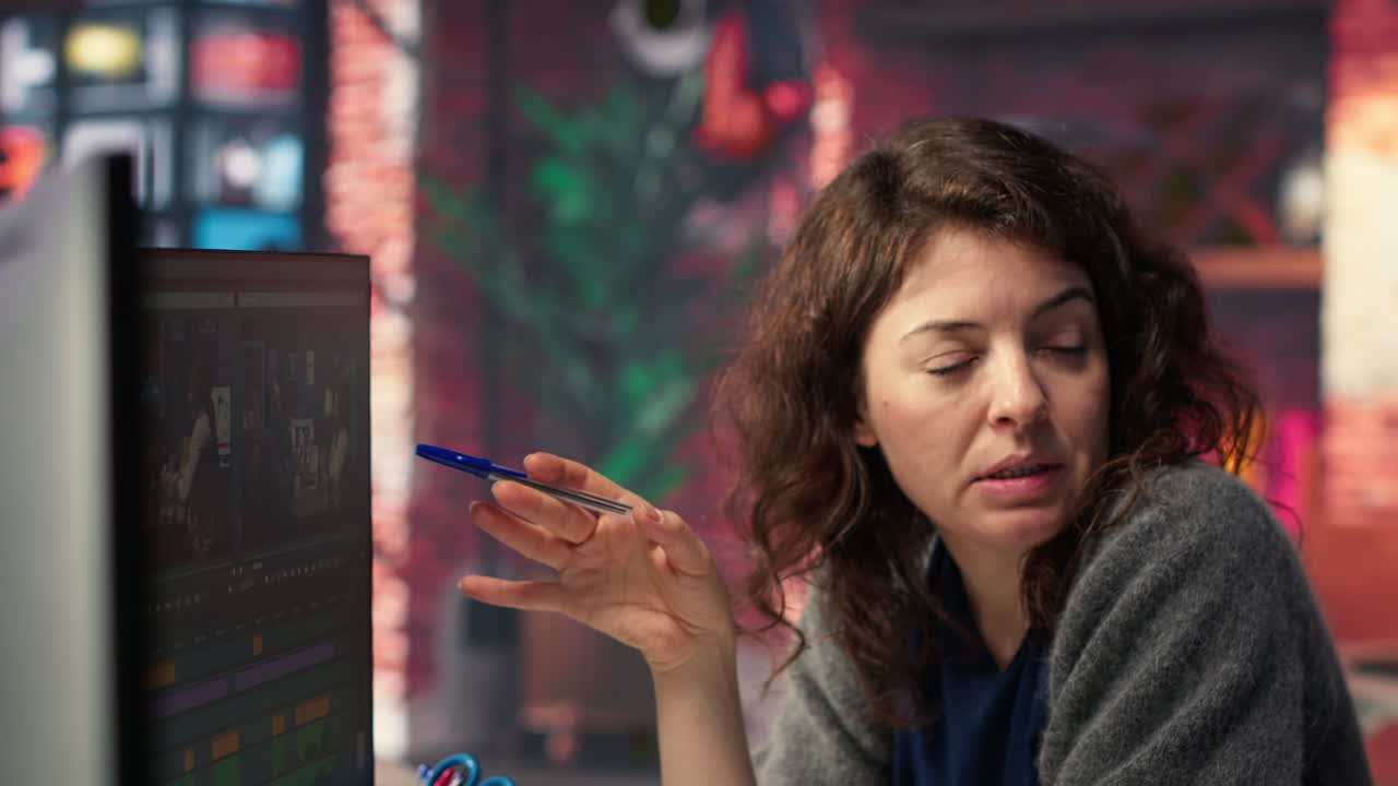 Team of experts editors working in video production industry at agency office