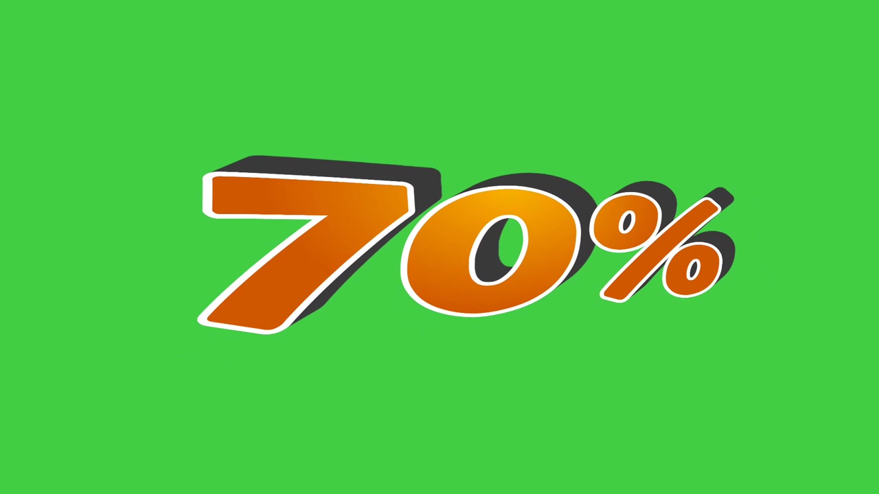 Cartoon 70% percent sign symbol animation orange color on green screen percentage motion graphics for discount business concept video element
