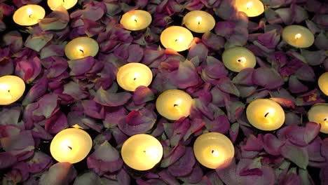 roses and candles on a black background.