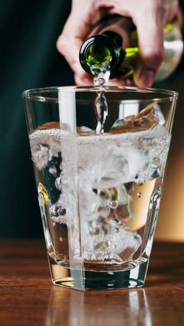 bartender pouring a drink with ice