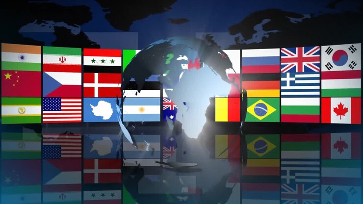 Globo terráqueo con banderas del mundo