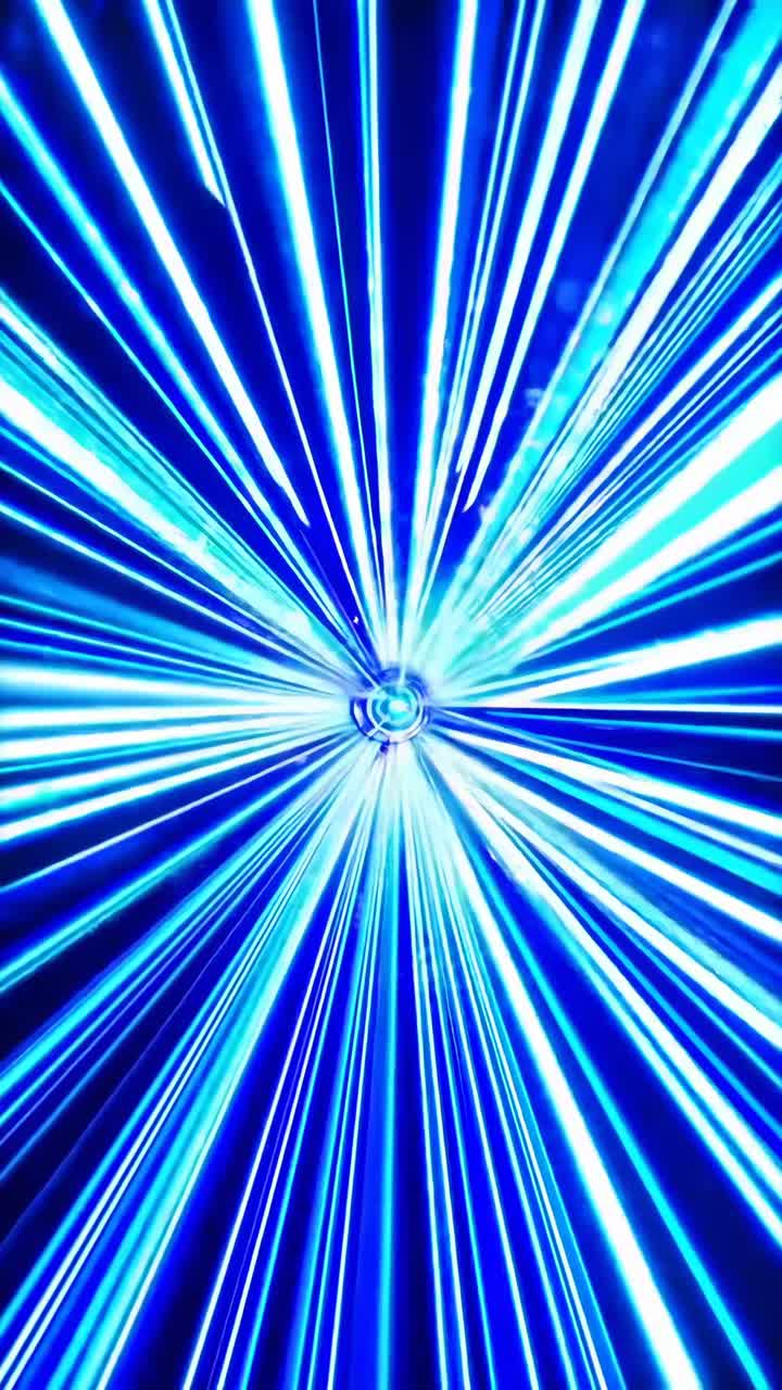 Raggi di luce blu dinamici si irradiano da un punto centrale, ripresi da un'angolazione frontale