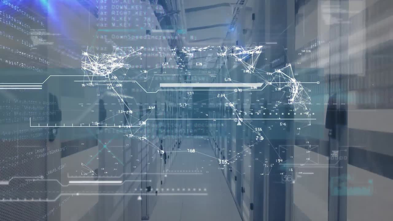Animation of digital interface over server room