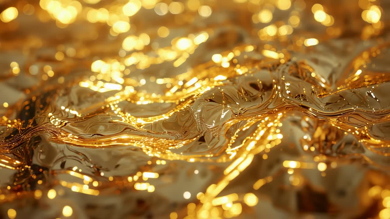 Forming wave, metallic surface rippling in CGI environment to reflect light, with bokeh lights
