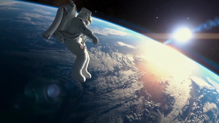 Astronaut Floating in Space Above Earth