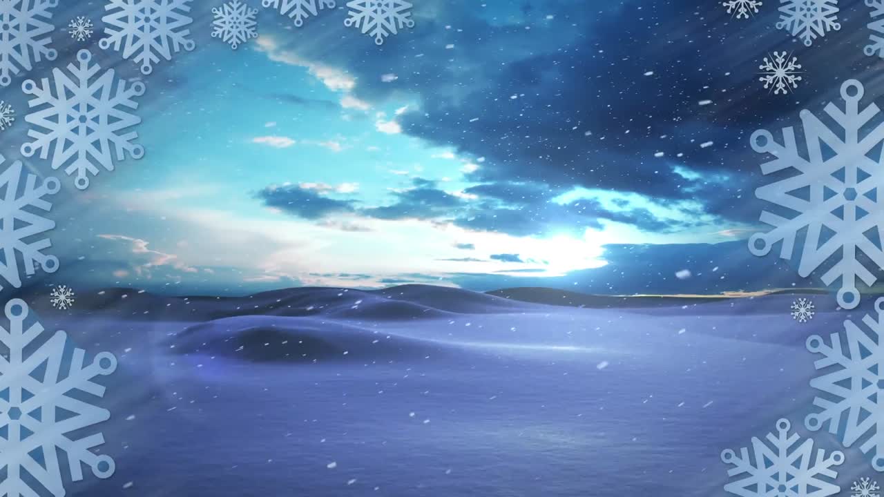 겨울 풍경 위에 내리는 눈의 애니메이션