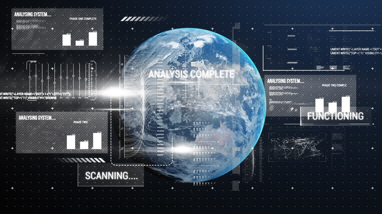Animation of data processing over globe in background