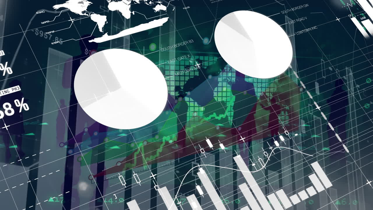 animación del procesamiento de datos financieros sobre un fondo oscuro