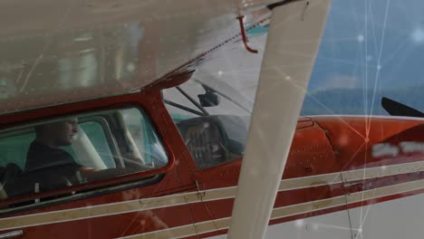 Netzwerk-Von-Verbindungen-Gegen-Kaukasische-Piloten,-Die-In-Einem-Privatflugzeug-Sitzen