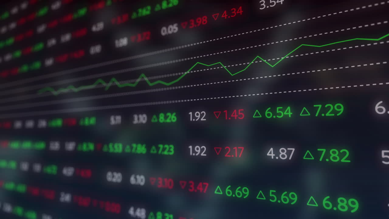 Animazione dell'elaborazione di dati finanziari su sfondo nero