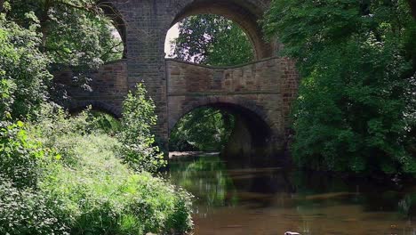 river goyt at new mills with stone arched bridge in the background