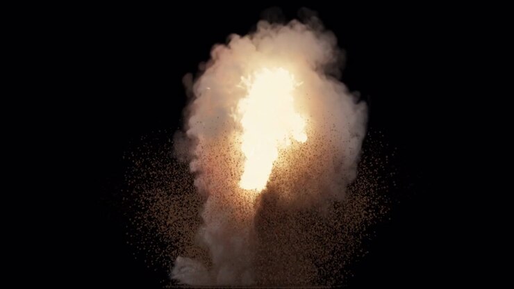 Bright fiery explosion on transparent background