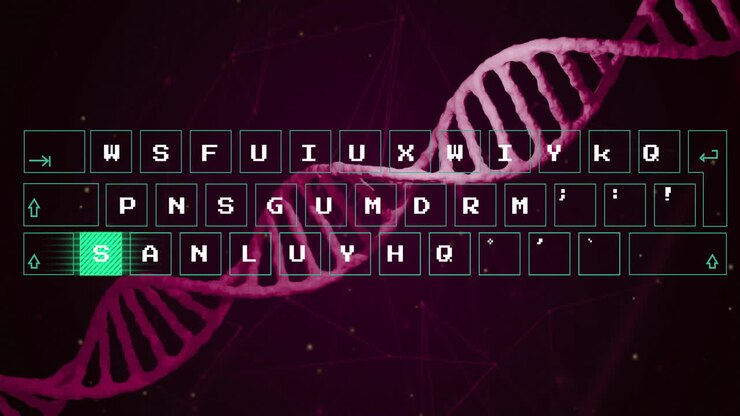 Animation of data processing over dna strand spinning