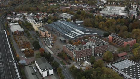 the lokhalle of the university town göttingen aut sunrise on an autumn morning