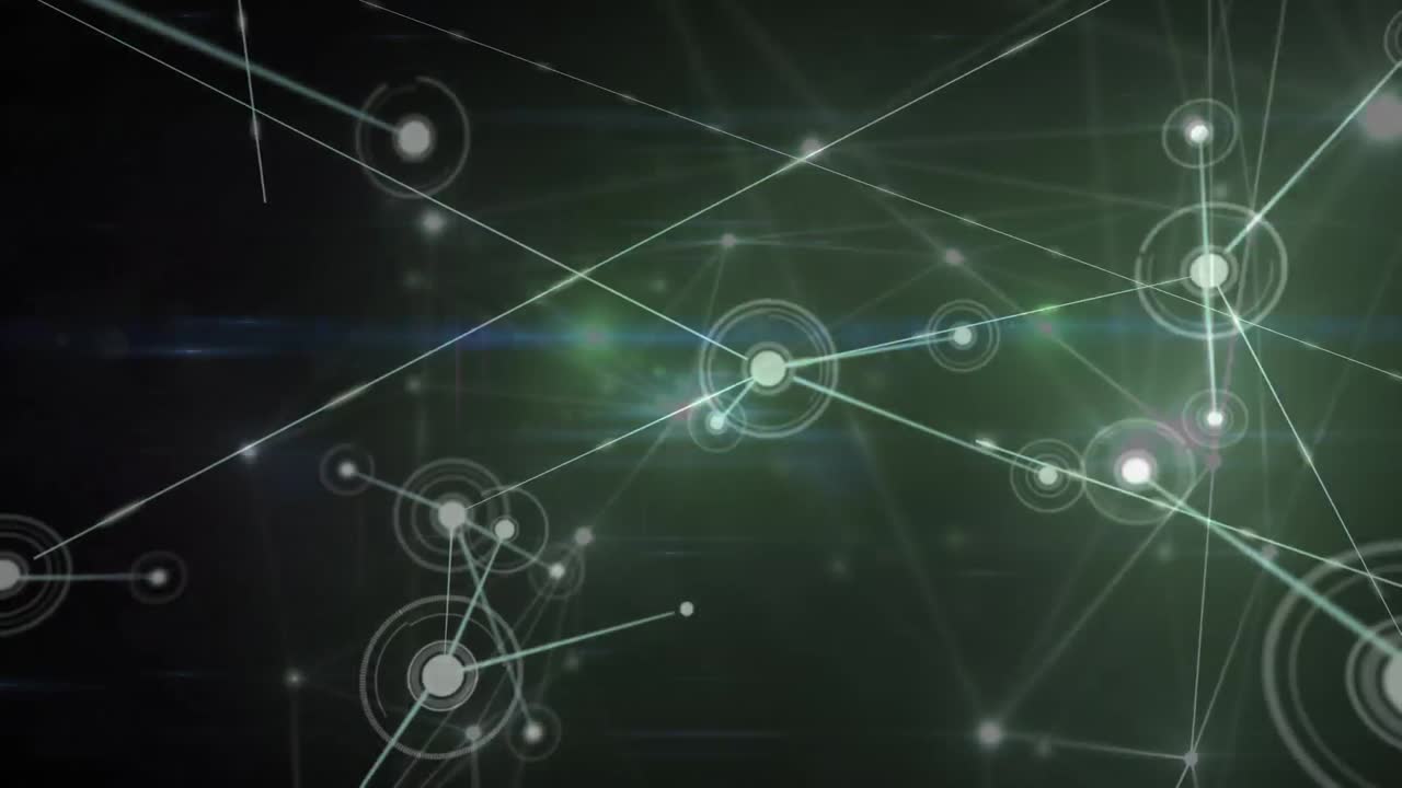 animación de la red de conexiones con iconos en fondo negro