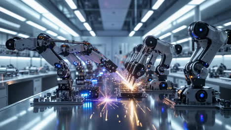 robotic arms in an advanced automated factory