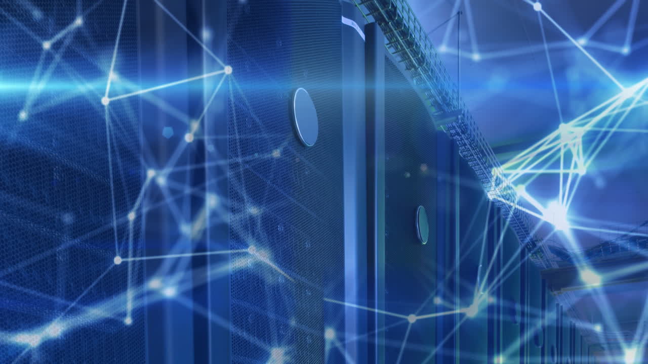 Animation of shapes moving over server room