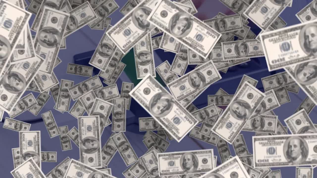 animación de dólares flotantes a través de terminales de pago