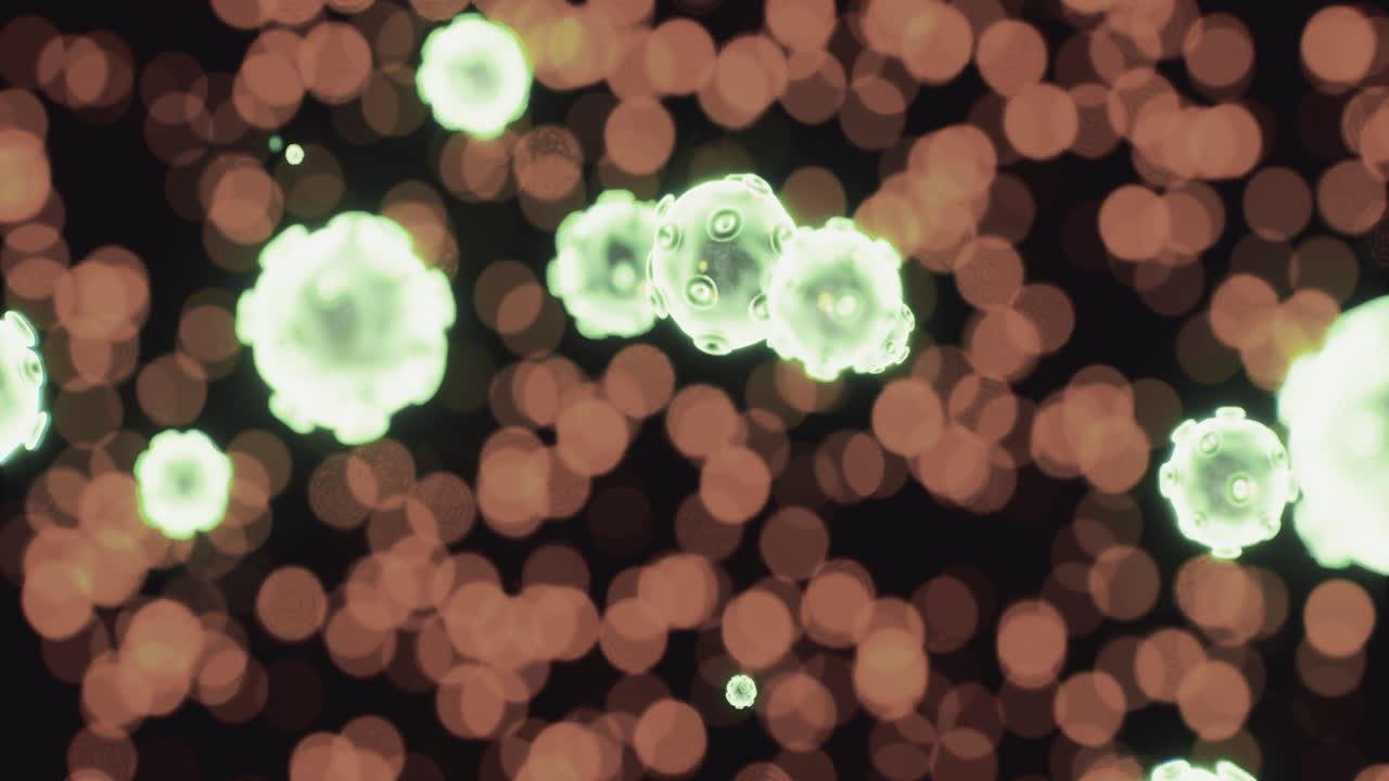 Microscopic life forms glowing amidst vibrant luminous orbs in abstract art