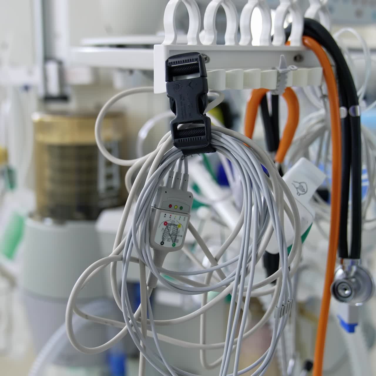 Mechanism of artificial lung ventilation in motion. Medical ventilator. Intensive care unit with Pneumonia diagnosing