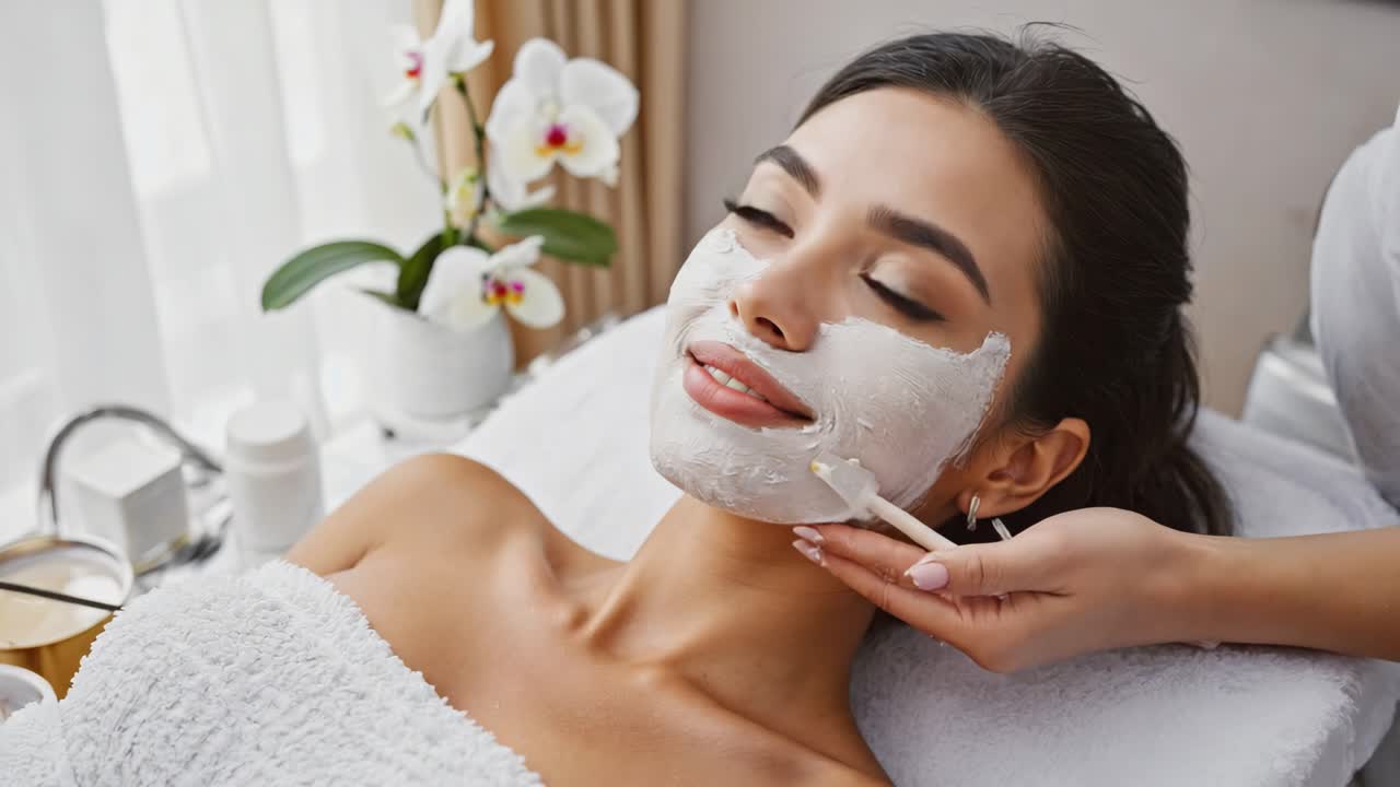 Woman Receiving Facial Mask at Spa
