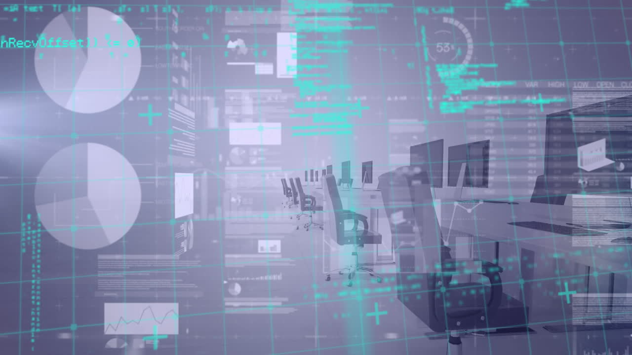 빈 사무실에서 재무 데이터 처리의 애니메이션